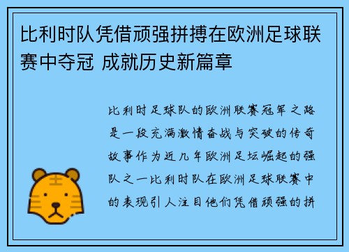 比利时队凭借顽强拼搏在欧洲足球联赛中夺冠 成就历史新篇章
