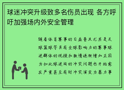 球迷冲突升级致多名伤员出现 各方呼吁加强场内外安全管理